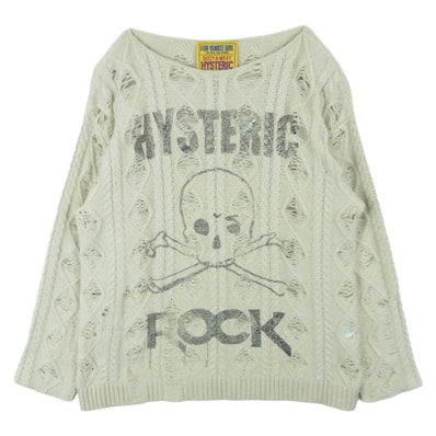 HYSTERIC GLAMOUR ヒステリックグラマー 25AW 01253NS01 SIENA BARNES HYS ROCK クラッシュ加工 ステンシル ニット セーター ベージュ系 FREE【中古】