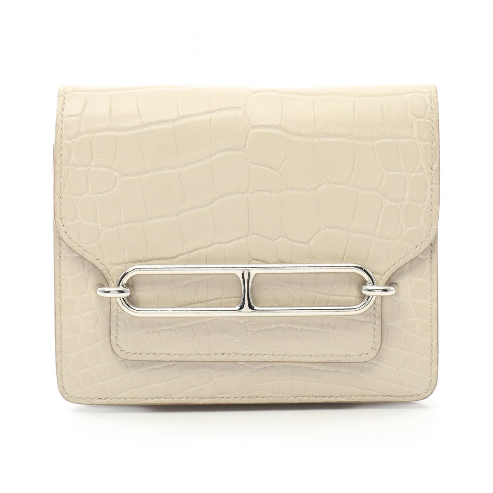 エルメス HERMES ロウリス スリム グリネヴェ 二つ折り財布 財布 アリゲーターマット アリゲーターマット U刻印(2022年製造) レディース アイボリー系 【中古】