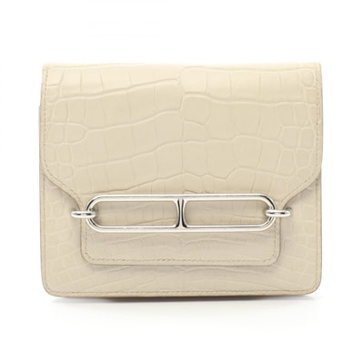 エルメス HERMES ロウリス スリム グリネヴェ 二つ折り財布 財布 アリゲーターマット アリゲーターマット U刻印(2022年製造) レディース アイボリー系 【中古】