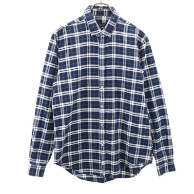 ZARA MAN ザラマン チェック柄 長袖 ボタンダウンシャツ L ネイビー系