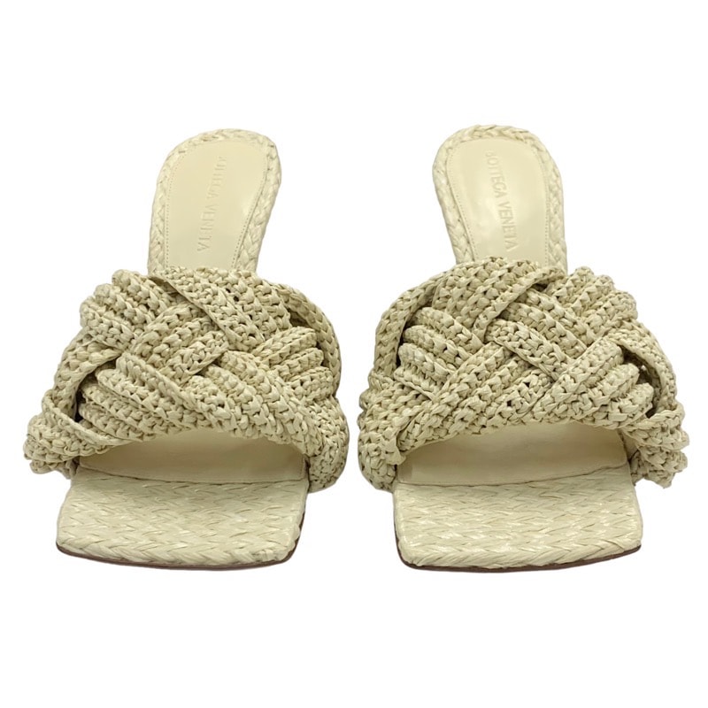 未使用 ボッテガヴェネタ BOTTEGAVENETA リド サンダル ミュール 靴 シューズ イントレチャート ラフィア ベージュ