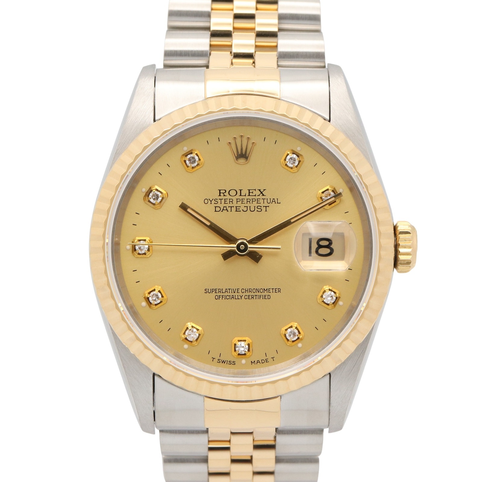 ロレックス ROLEX デイトジャスト 10Pダイヤ W番 腕時計 時計 K18(イエローゴールド) ステンレススチール ダイヤモンド メンズ ゴールド系 シャンパン/新ダイヤ 16233G 【中古】