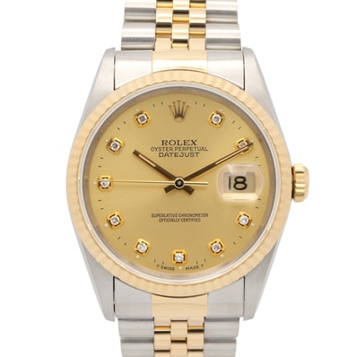 ロレックス ROLEX デイトジャスト 10Pダイヤ W番 腕時計 時計 K18(イエローゴールド) ステンレススチール ダイヤモンド メンズ ゴールド系 シャンパン/新ダイヤ 16233G 【中古】