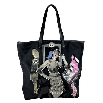 プラダ PRADA トートバッグ ショルダーバッグ ナイロン ブラック/マルチカラー レディース【中古】 z10910