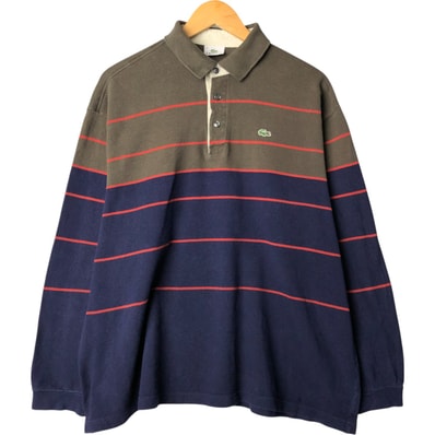 古着 ビッグサイズ ラコステ LACOSTE 長袖 ボーダー ポロシャツ メンズXXXL相当/eaa581143