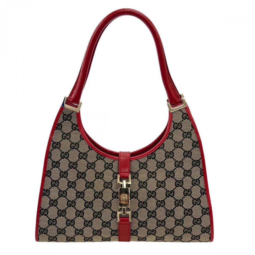 GUCCI グッチ ハンドバッグ ジャッキー 002・1067 GGキャンバス レザー レッド 赤 ゴールド金具 レディース【中古品】