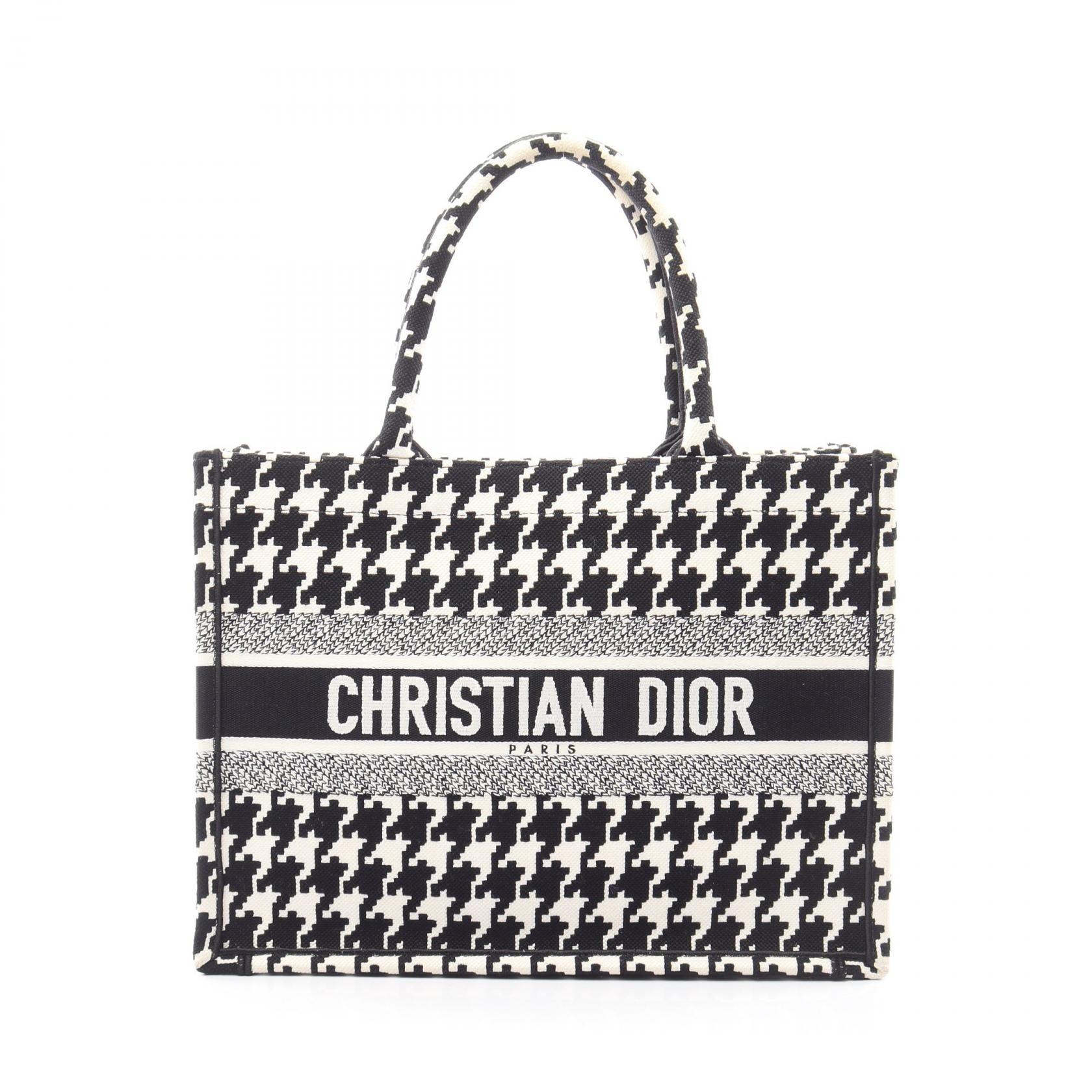 ディオール Dior BOOK TOTE ブックトート ミディアム 千鳥格子 トートバッグ バッグ キャンバス レディース ホワイト系 / ブラック系 【中古】