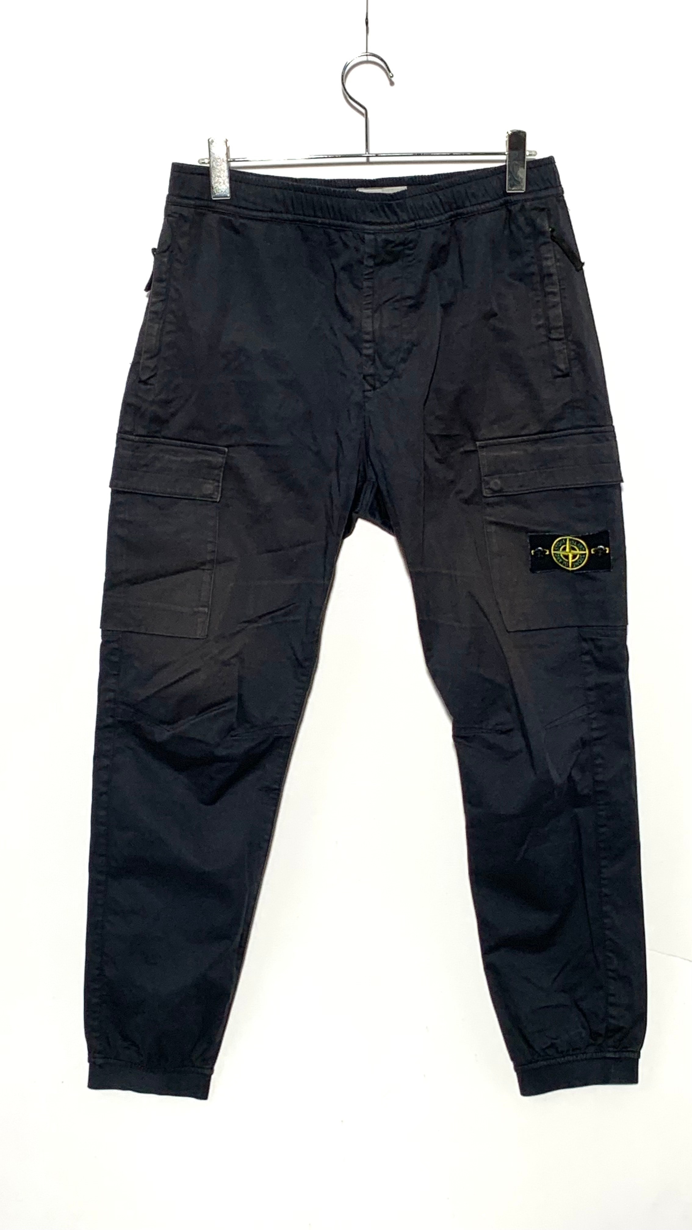 Stone Island Garment Dyed Stretch Cotton Wool Satin Cargo Pants "Black"