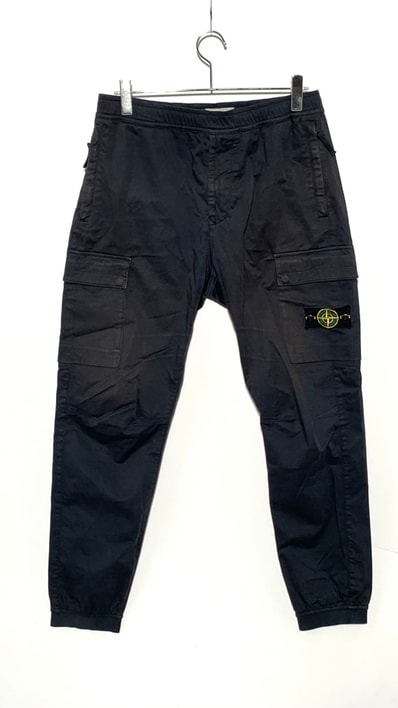 Stone Island Garment Dyed Stretch Cotton Wool Satin Cargo Pants "Black"