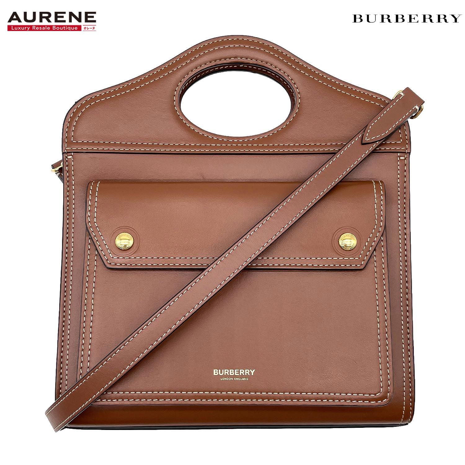 BURBERRY バーバリー ミニ ポケットバッグ 2WAY ショルダーバッグ
 8014776 レザー ブラウン レディース
 【中古】