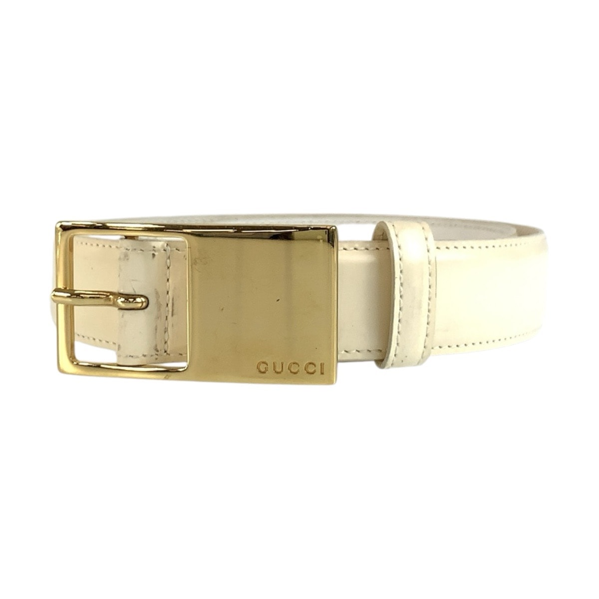 GUCCI グッチ 65cm/26インチ ホワイト ゴールド金具 レザー ベルト 1-0250263 【中古】