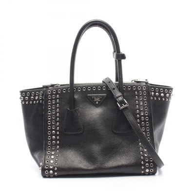 プラダ PRADA GLACE'CALF 2WAY ビジュー スタッズ ハンドバッグ バッグ レザー レディース ブラック系 B2625V 【中古】