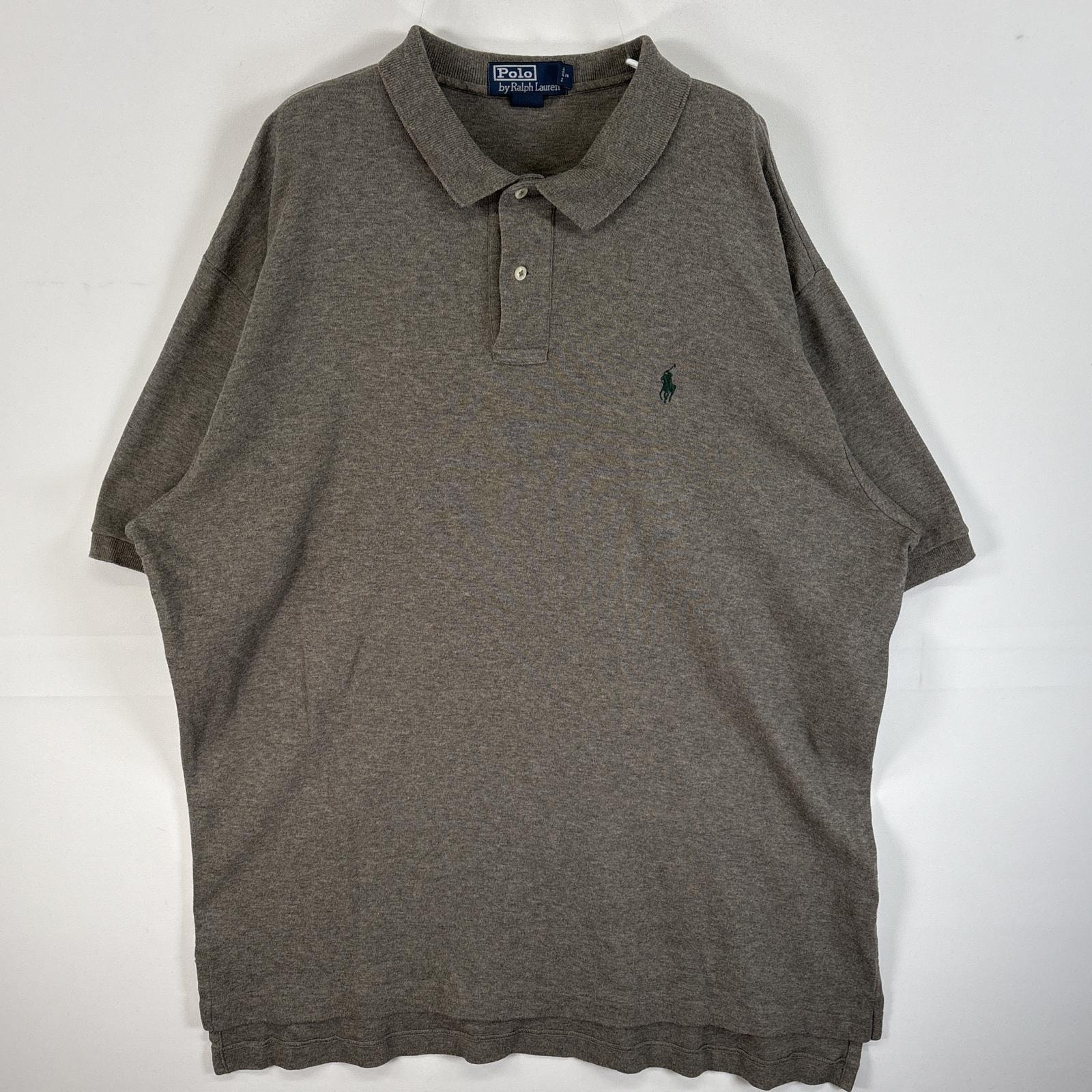 古着 90's/90年代 ポロバイラルフローレン Polo by Ralph Lauren 半袖 ポロシャツ ロゴ 刺繍 大きいサイズ 2ボタン XL グレー系 無地 メンズ