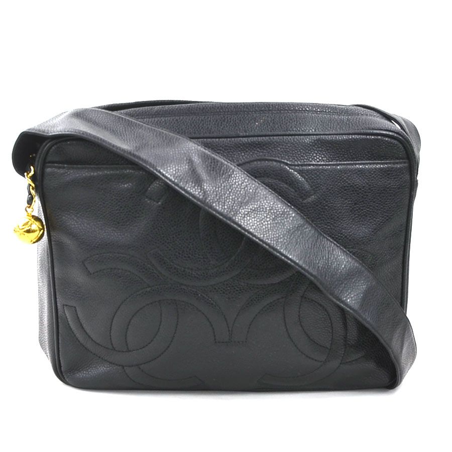 シャネル CHANEL ショルダーバッグ トリプルココマーク キャビアスキンレザー ブラック ゴールド レディース【中古】 e60035a