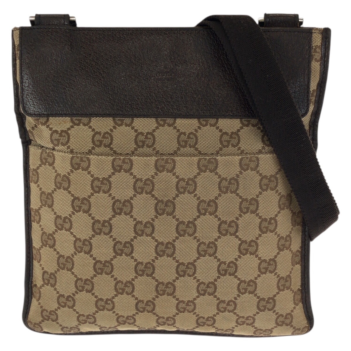 GUCCI グッチ ベージュ ダークブラウン GGキャンバス レザー/ ショルダーバッグ ポシェット 601555 【中古】