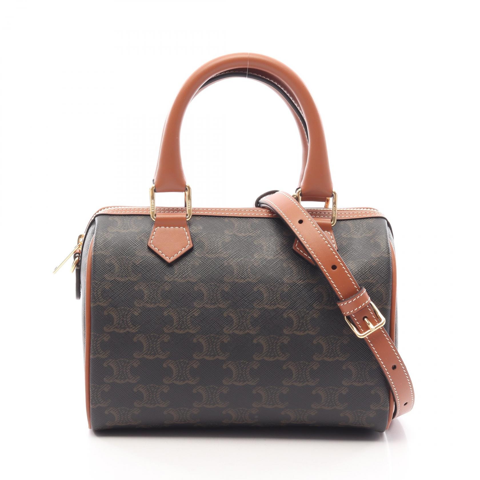 セリーヌ CELINE スモール ボストン キュイル トリオンフ 2WAY ハンドバッグ バッグ PVCコーティングキャンバス レザー レディース ブラック系 / ブラウン系 113772CAS04LU 【新品】