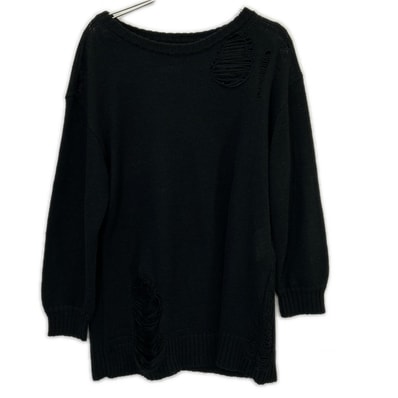 レギュレーション ヨウジヤマモト FQ-K52-902 ブラック ダメージ加工 ロングスリーブ ニット 2