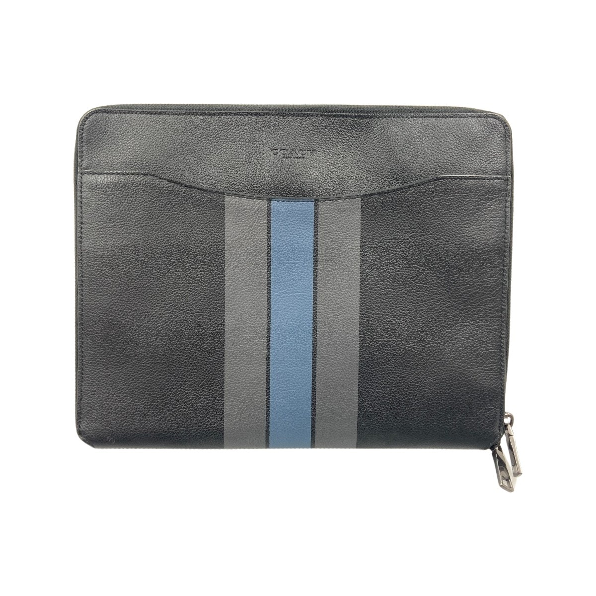 〇〇COACH コーチ ストライプ タブレットケース クラッチバッグ セカンドバッグ F66312 ブラック x ブルー