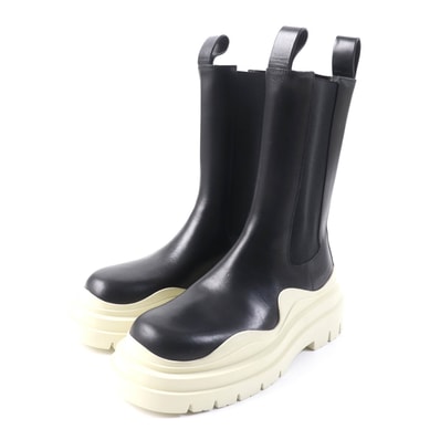 極美品 ボッテガヴェネタ
ショートブーツ タイヤ チェルシーブーツ ブラック ホワイト レディース 38