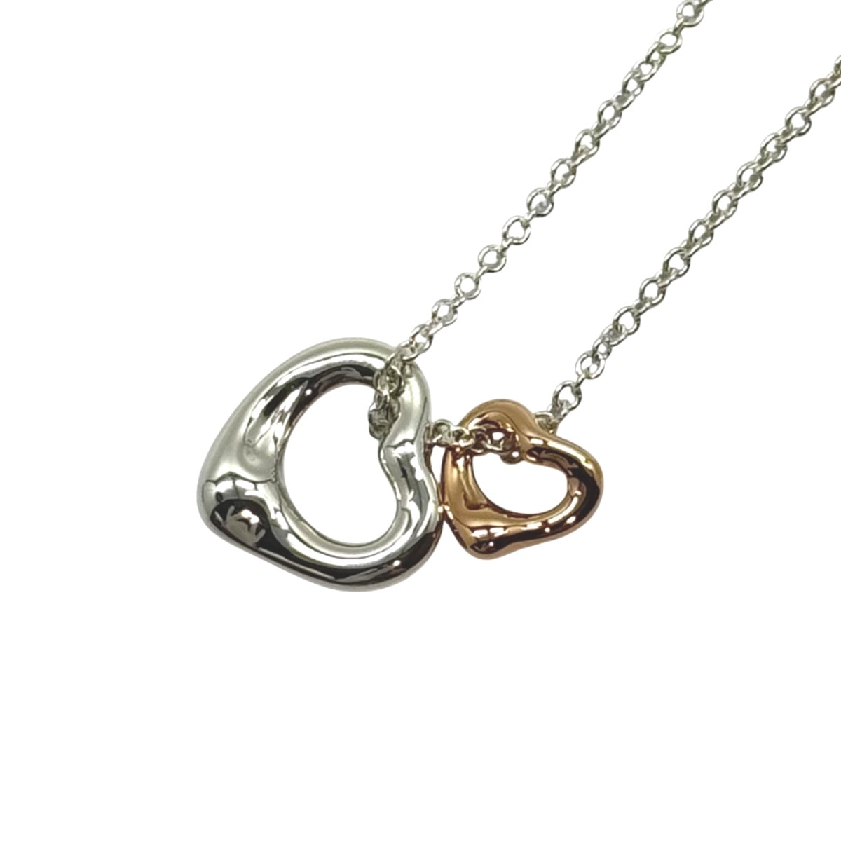 美品 TIFFANY&Co. ティファニー エルサ ペレッティ ダブルオープンハート シルバー シルバー925 K18PG ピンクゴールド/ ネックレス ペンダント アクセサリー ジュエリー Y1-00021 【中古】