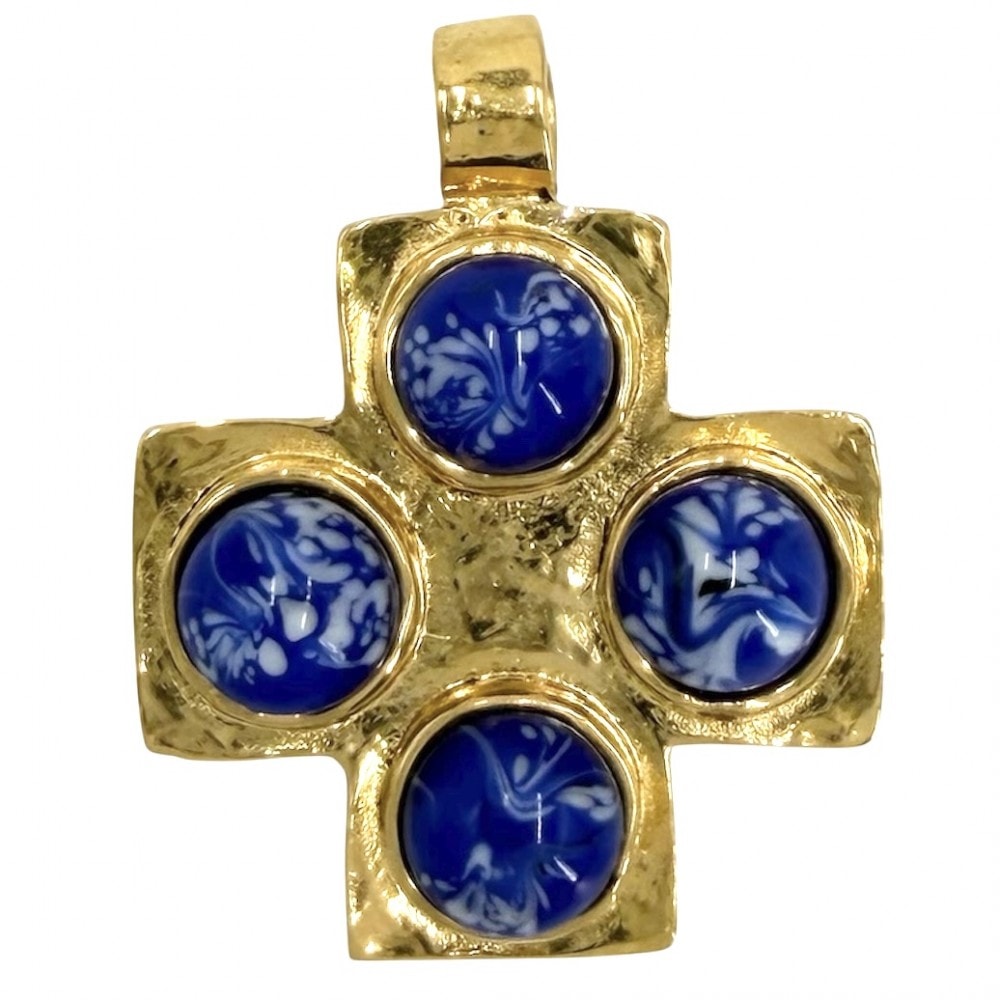 CHANEL シャネル ペンダントトップ アクセサリー GP カラーストーン ゴールド ブルー 青 レディース 約9.1g【中古品】