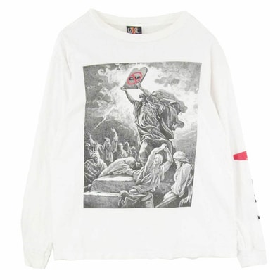 SAINT MICHAEL セントマイケル 22SS SM-S22-0000-069 ×VLONE L/S TEE ヴィーロン 両面プリント クルーネック 長袖Tシャツ カットソー ホワイト系 L【中古】