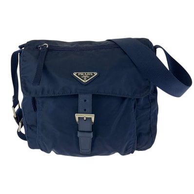 美品 PRADA プラダ テスート 三角ロゴプレート ネイビー シルバー金具 ナイロン レザー/ バックパック デイパック 601283 【中古】