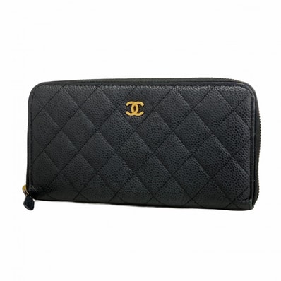 【6dc3925】シャネル 長財布 マトラッセ キャビアスキン ブラック ゴールド金具【中古】レディース