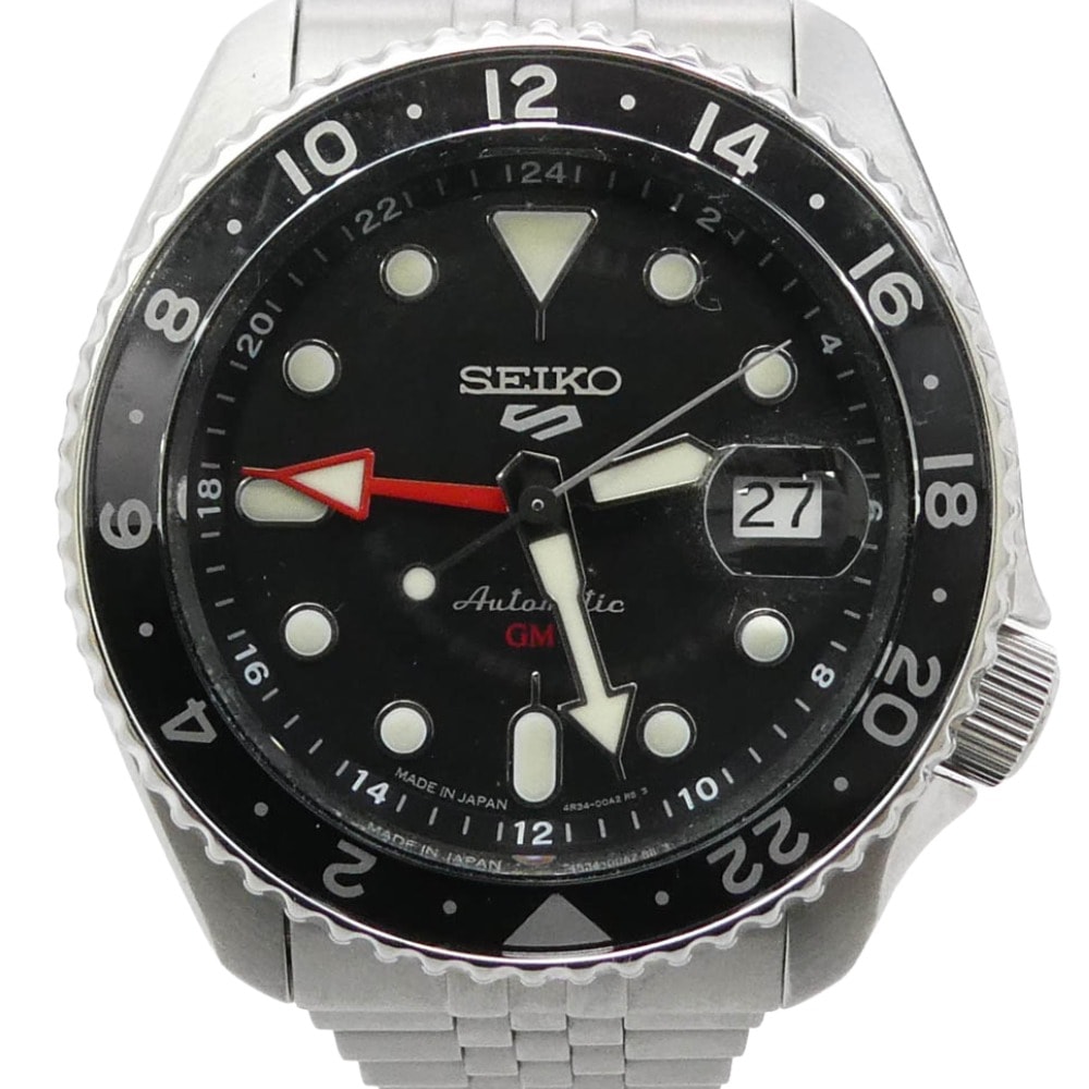 SEIKO セイコー 時計 4R34-00A0 GMT 5スポーツ 自動巻き 腕時計 ウォッチ シルバー系 ブラック系【中古】