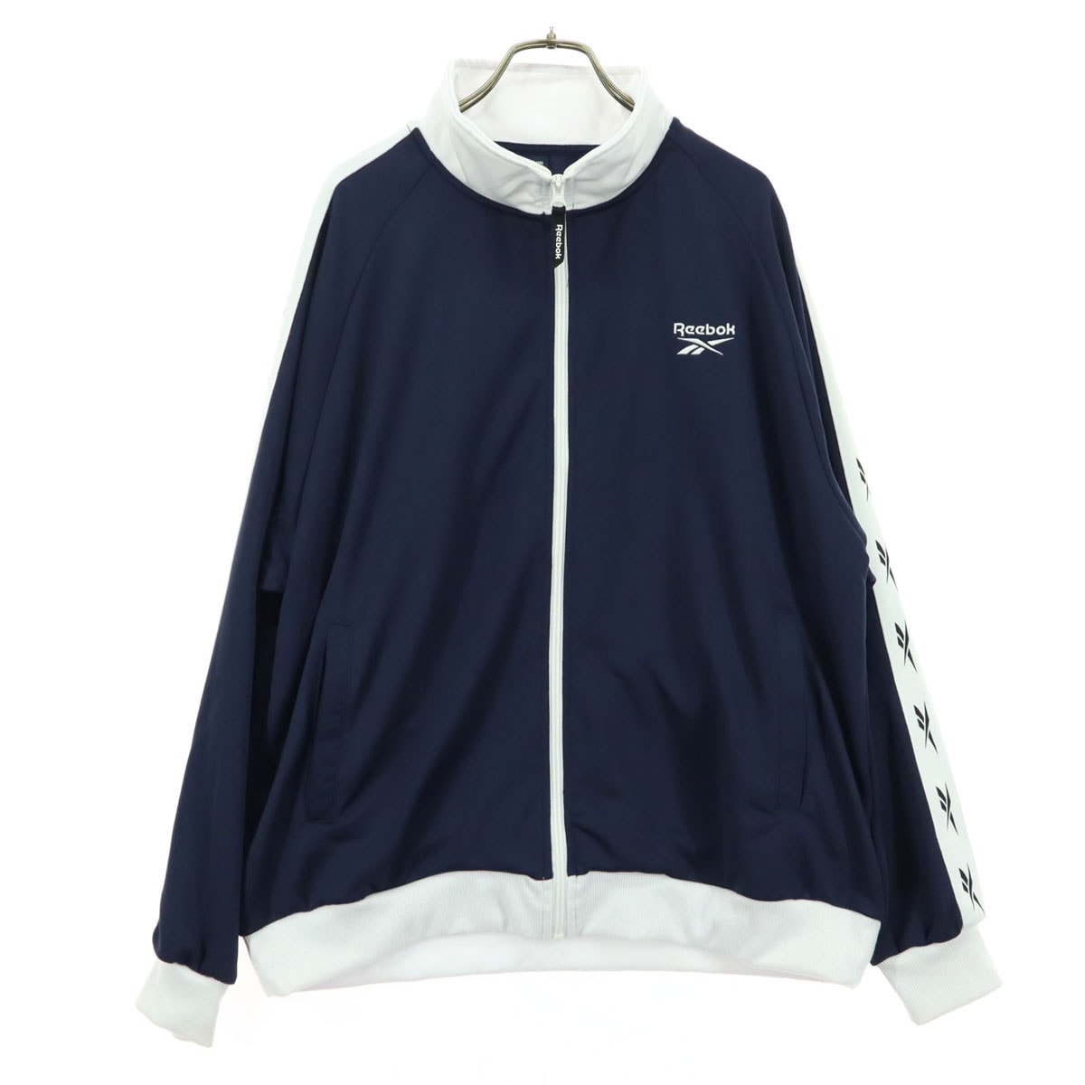 Reebok リーボック バイカラー 刺繍ロゴ 長袖 トラックジャケット L ネイビー
