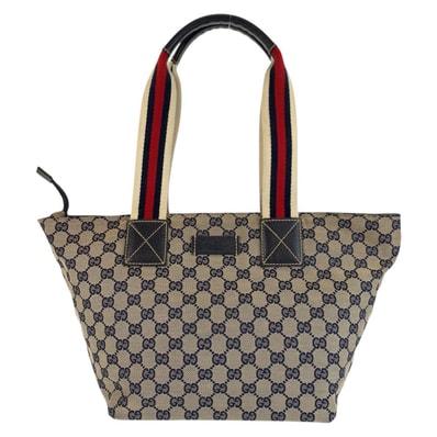美品 GUCCI グッチ シェリーライン グレー ネイビー GGキャンバス レザー/ トートバッグ ショルダーバッグ 602228 【中古】
