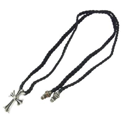 Chrome Hearts Small CH Cross Leather Braid Necklace "Silver"