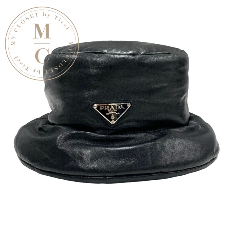 プラダ PRADA 帽子 プラダソフトパデッドナッパレザー トライアングル バケットハット ブラック