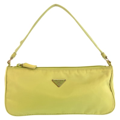 PRADA プラダ テスート 三角ロゴプレート グリーン イエローグリーン ナイロン ハンドバッグ アクセサリーポーチ 603511 【中古】