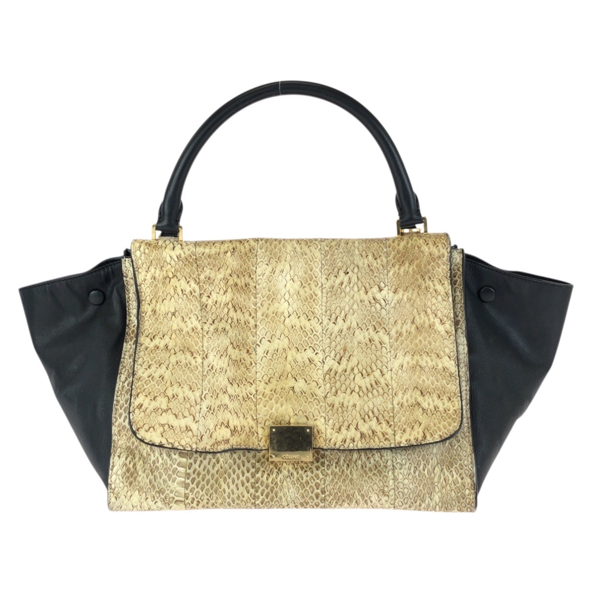 CELINE セリーヌ トラペーズ ベージュ ブラック ゴールド金具 パイソン レザー/ ハンドバッグ 601556 【中古】