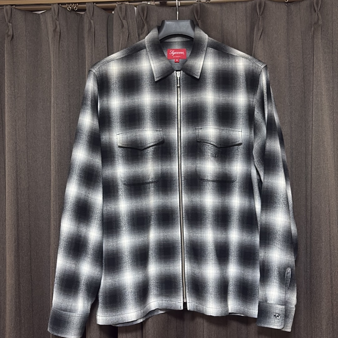 Supreme Shadow Plaid Flannel Zip Up Shirt "Black"