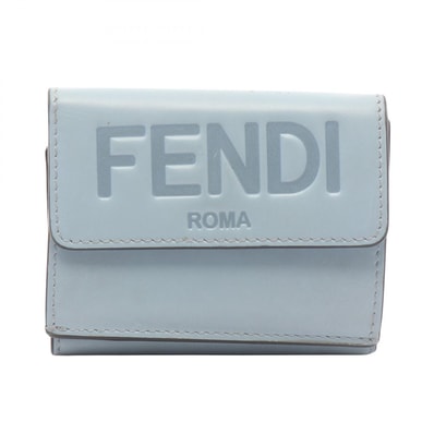 フェンディ FENDI ロゴ 三つ折り財布 財布 レザー レディース ブルー系 8M0395 【中古】