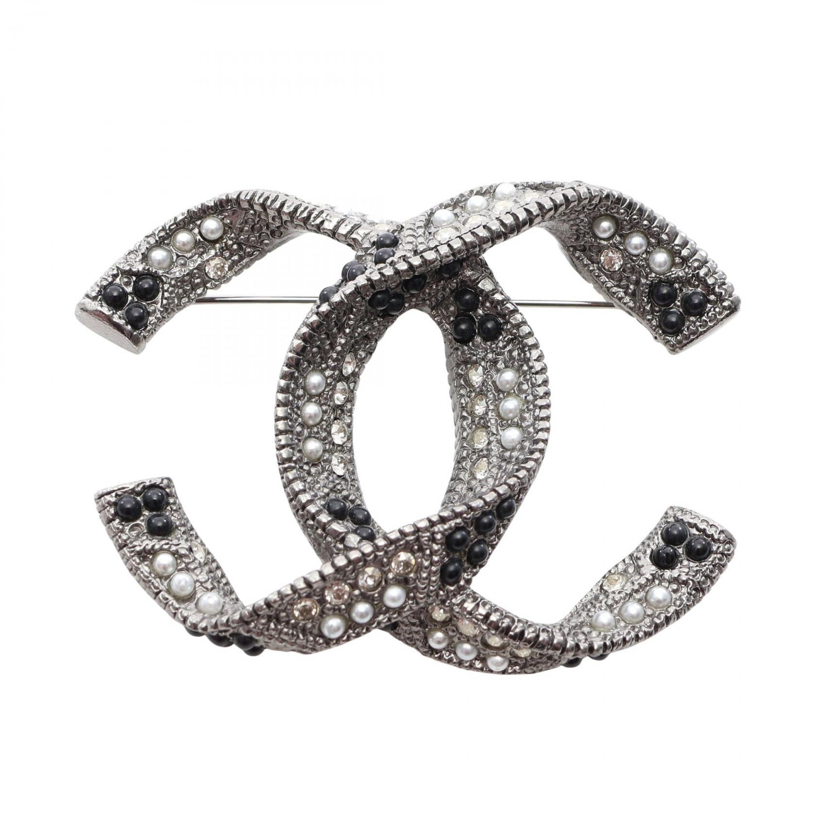 シャネル CHANEL ココマーク ブローチ アクセサリー ステンレススチール ラインストーン レディース シルバー系 / ブラック系 / クリア系 【中古】