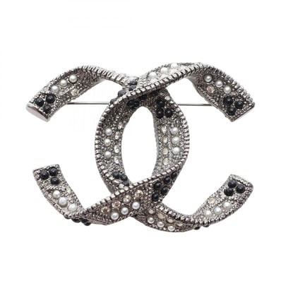 シャネル CHANEL ココマーク ブローチ アクセサリー ステンレススチール ラインストーン レディース シルバー系 / ブラック系 / クリア系 【中古】