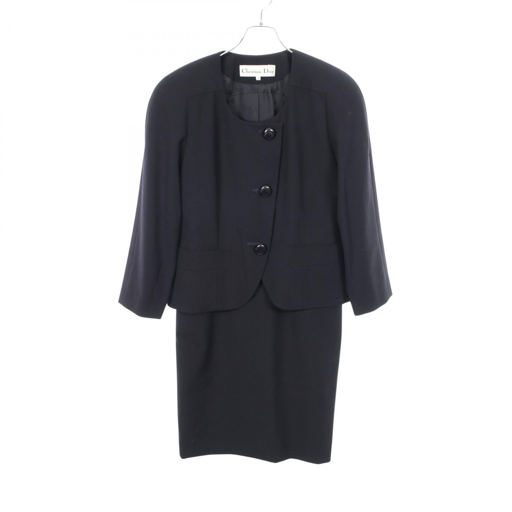 ディオール Dior ノーカラージャケット スーツ 衣料品 ウール レディース ネイビー系 【中古】