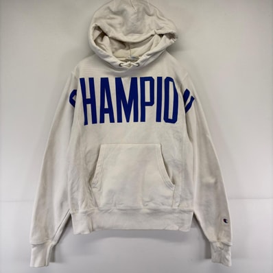 古着 チャンピオン Champion スウェット パーカー プルオーバー ロゴ プリント リバースウィーブ XS ホワイト メンズ