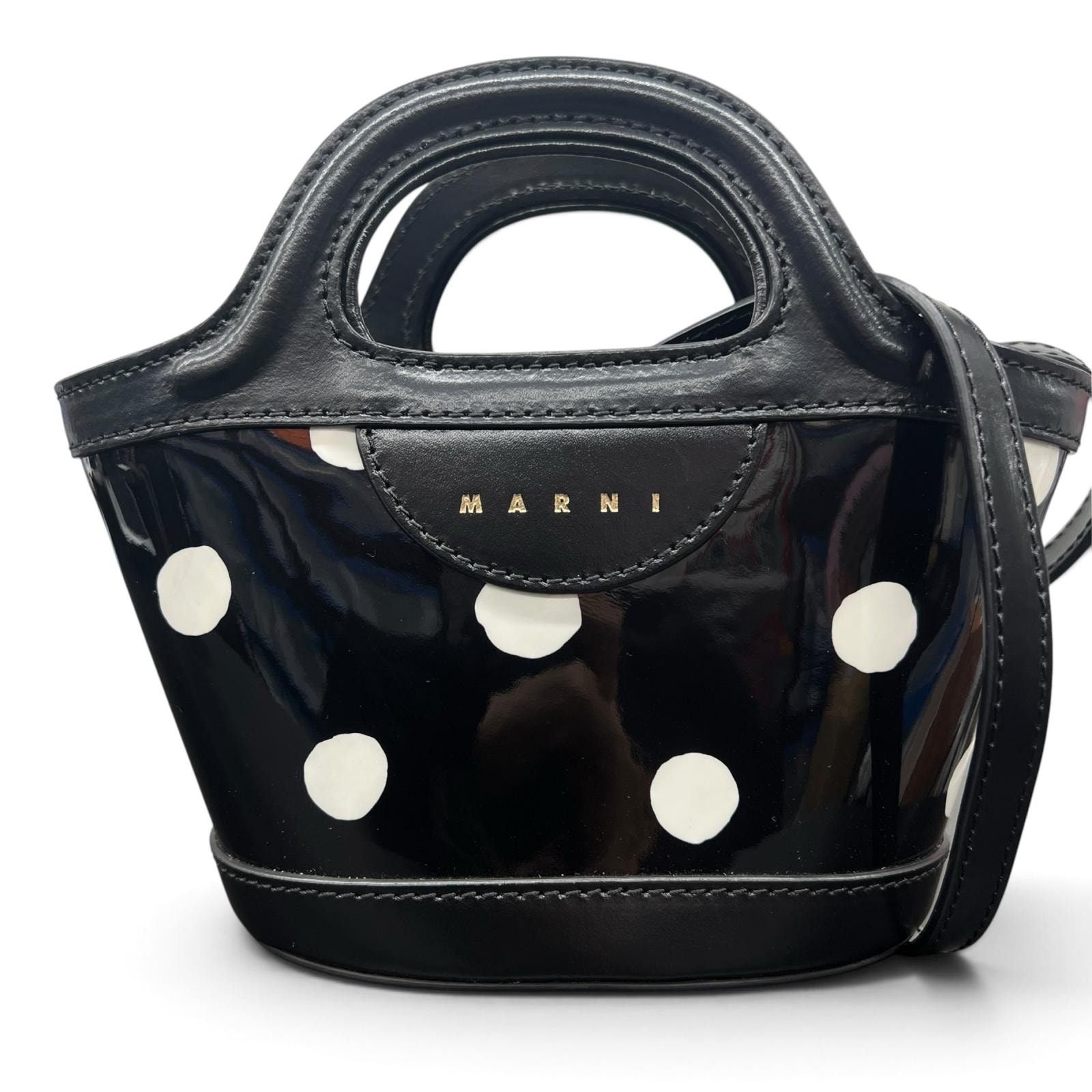 MARNI 極美品 マルニ TROPICALIA BAG MICRO トロピカリア マイクロ 2way ハンドバッグ ショルダーバッグ BMMP0096U1 ビニール レザー ブラック ホワイト ポシェット クロスボディ Aランク 鑑定済 中古 マルニバッグ