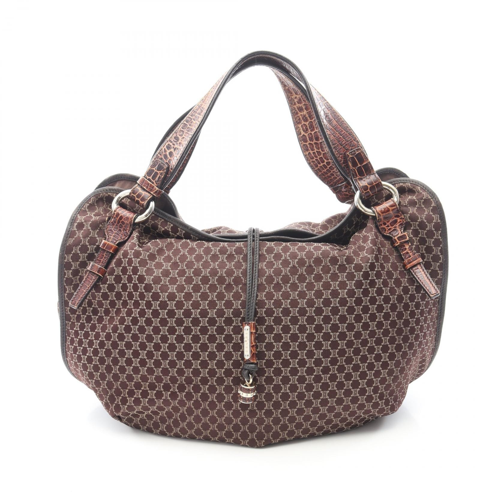 セリーヌ CELINE ビタースウィート マカダム 型押し ハンドバッグ バッグ キャンバス レザー レディース ブラウン系 【中古】