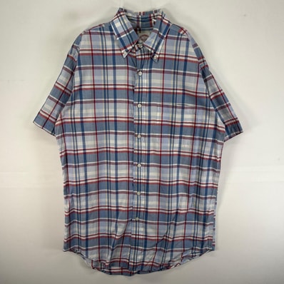 古着 ブルックスブラザーズ Brooks Brothers 半袖シャツ 胸ポケ 1818 S ブルー系 チェック メンズ