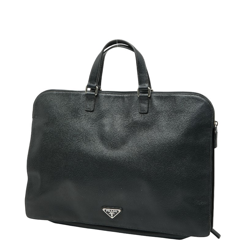 プラダ 三角ロゴプレート ハンドバッグ ビジネスバッグ ブラック サフィアーノレザー レディース PRADA 【中古】