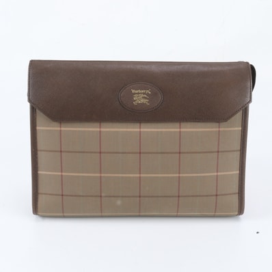 ■美品 バーバリー チェック 柄セカンドバッグ レザー×キャンバス