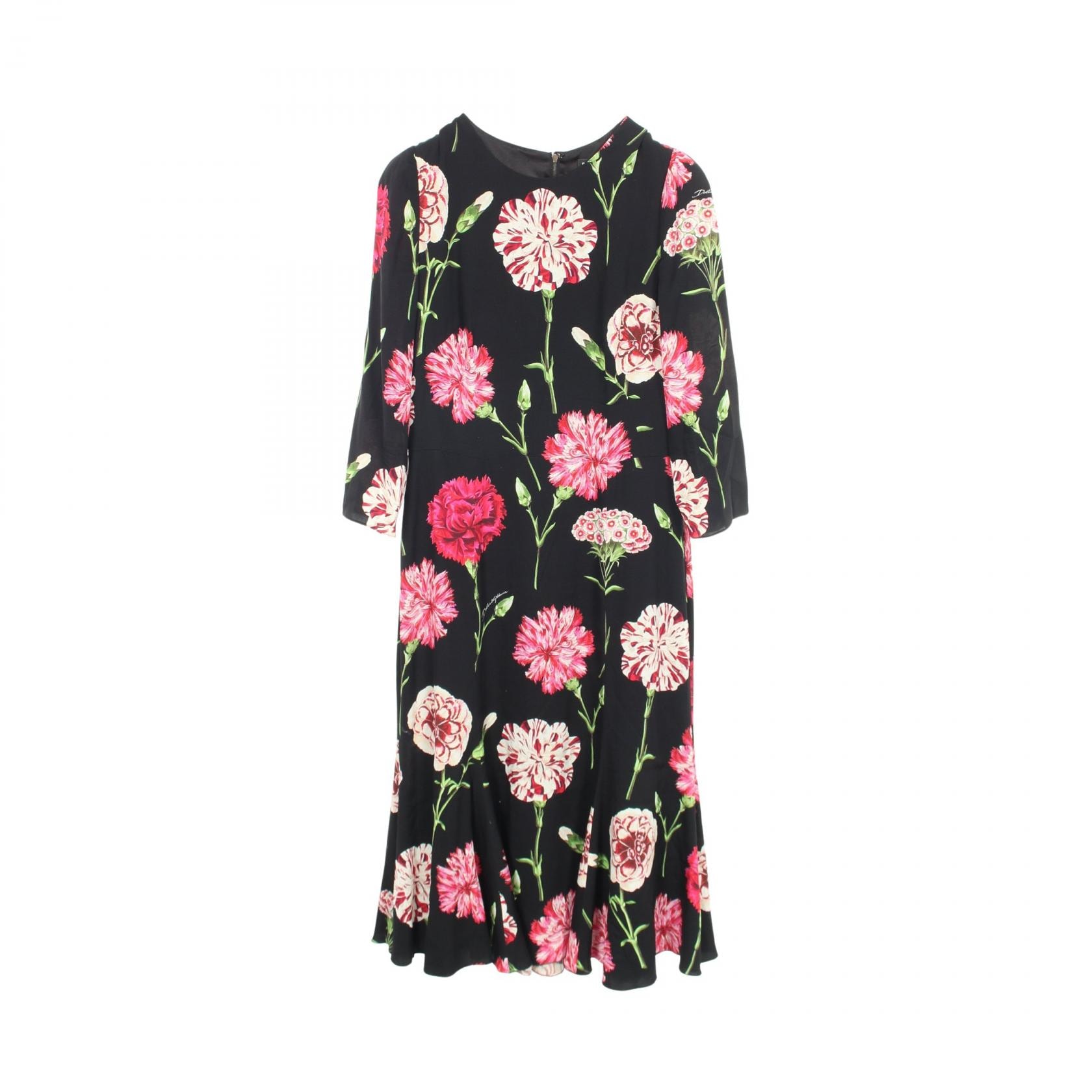 ドルチェアンドガッバーナ DOLCE & GABBANA 花柄 ワンピース 衣料品 トップス シルク レディース ブラック系 【中古】