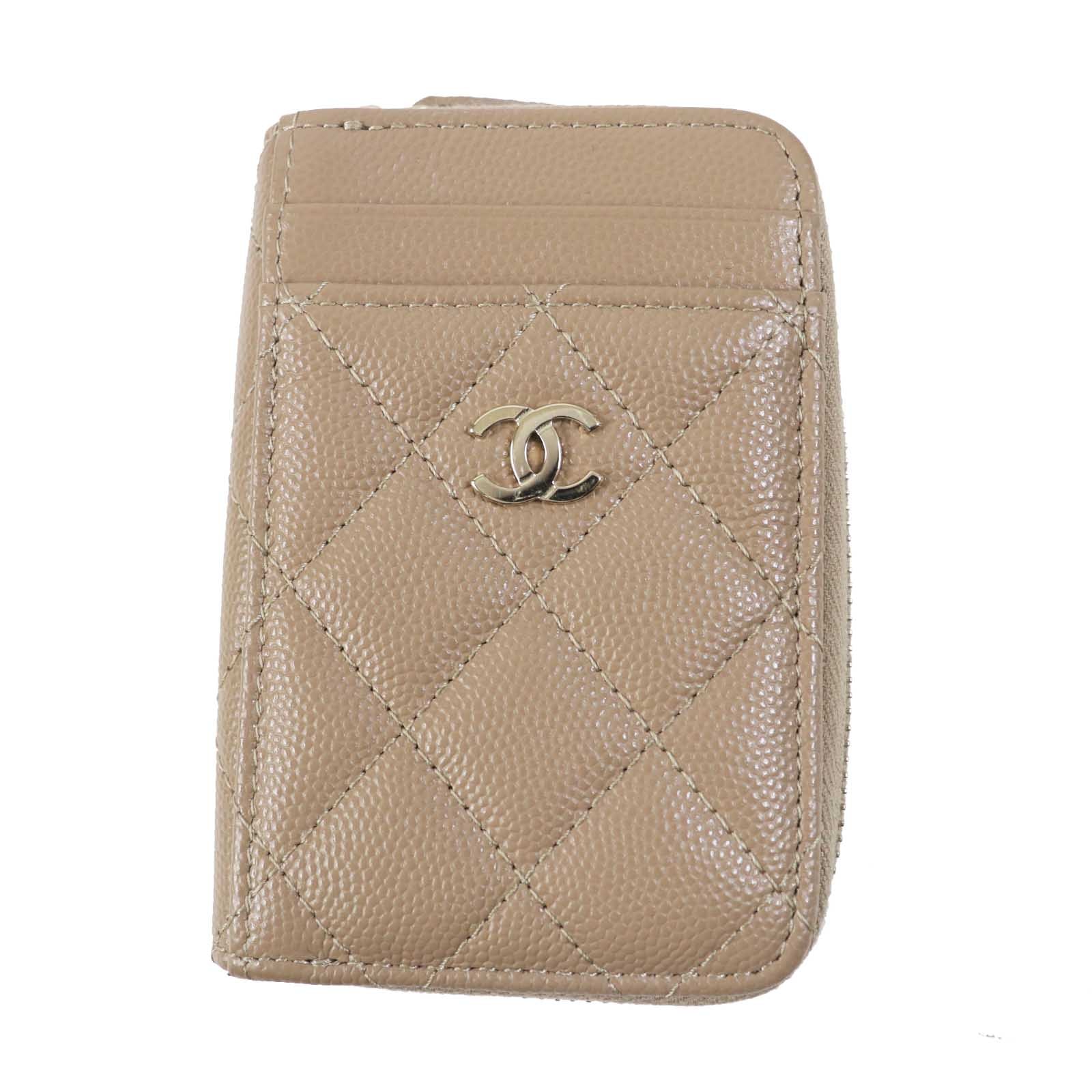 CHANEL Zip Coin Purse Grain Shiny Calfskin "Beige"