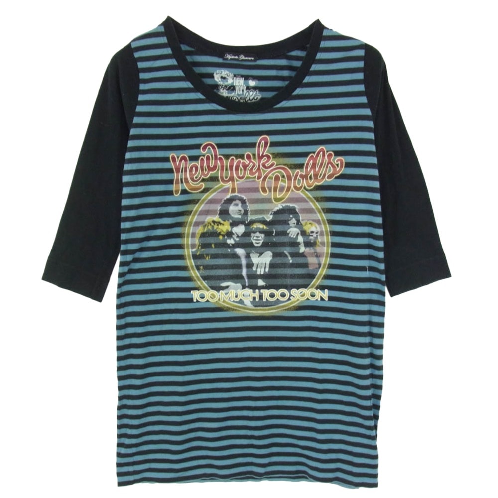 HYSTERIC GLAMOUR ヒステリックグラマー 2CL-2620 new york dolls プリント ボーダー ロング丈 Tシャツ 七分袖 ブラック系 FREE【中古】