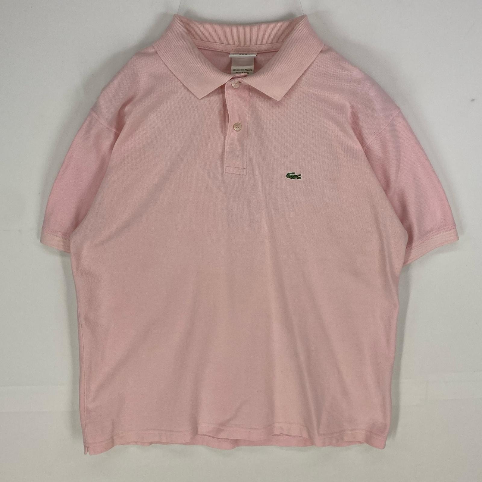 古着 ラコステ LACOSTE 鹿の子 半袖シャツ ワンポイント ワッペン ポロシャツ ショートスリーブ FR7=US XXL  ピンク系 メンズ